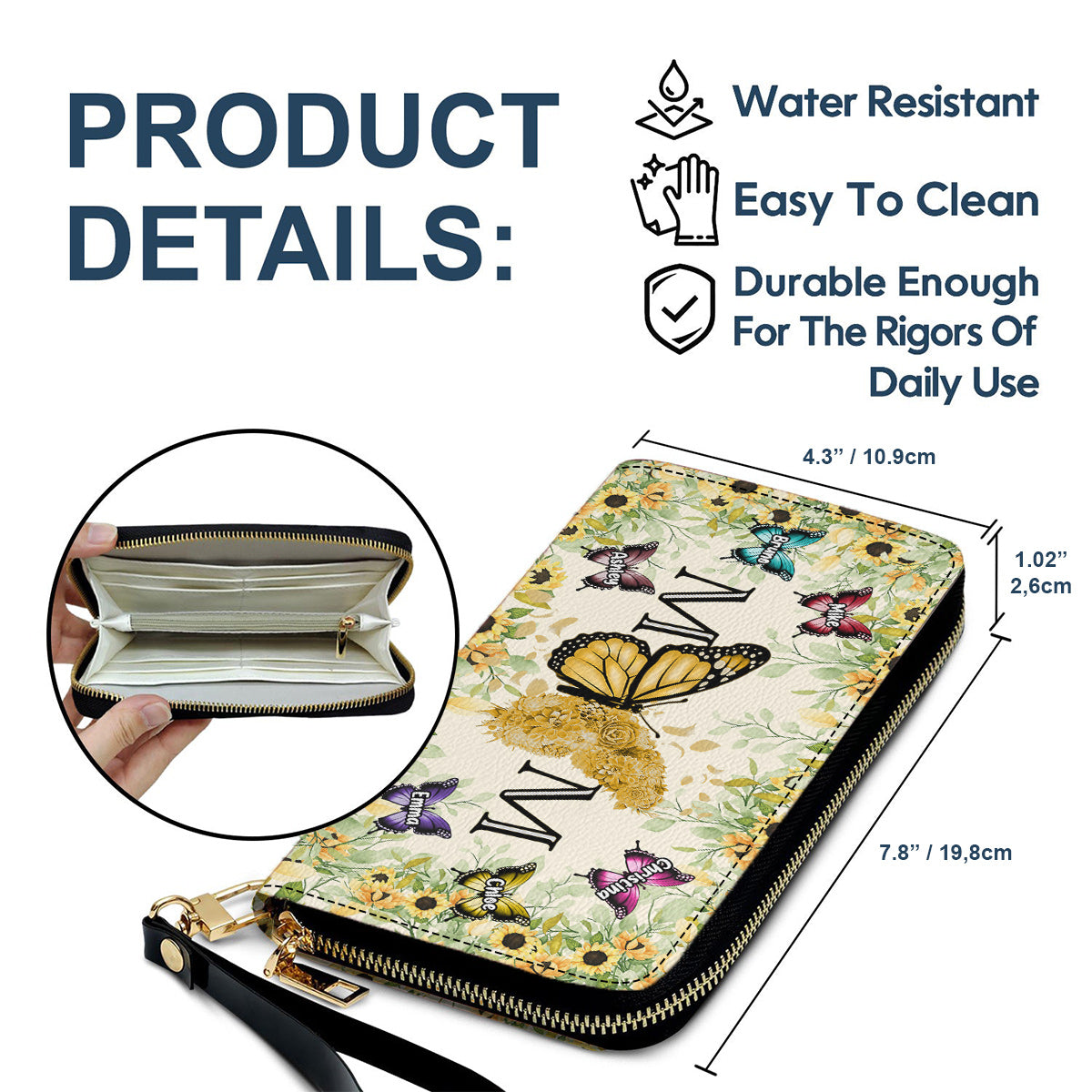 Mama Schmetterling – Personalisierte lange Geldbörse aus Leder