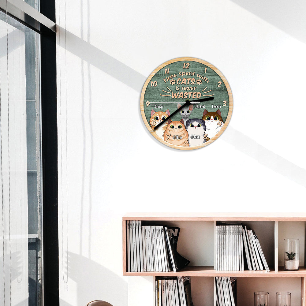 Time Spent With Cats Is Never Wasted - Personalized Cat Wall Clock