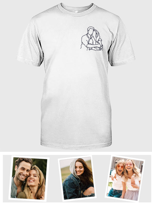 Individuelle Linienzeichnung – Personalisiertes, besticktes T-Shirt für Paare