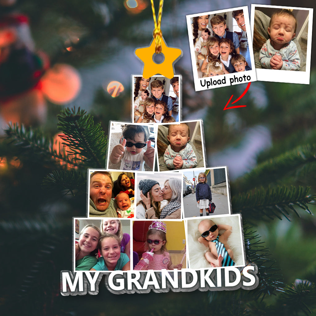Photo Grandkids Christmas Tree - Gift for grandma - Personalized Transparent Ornament