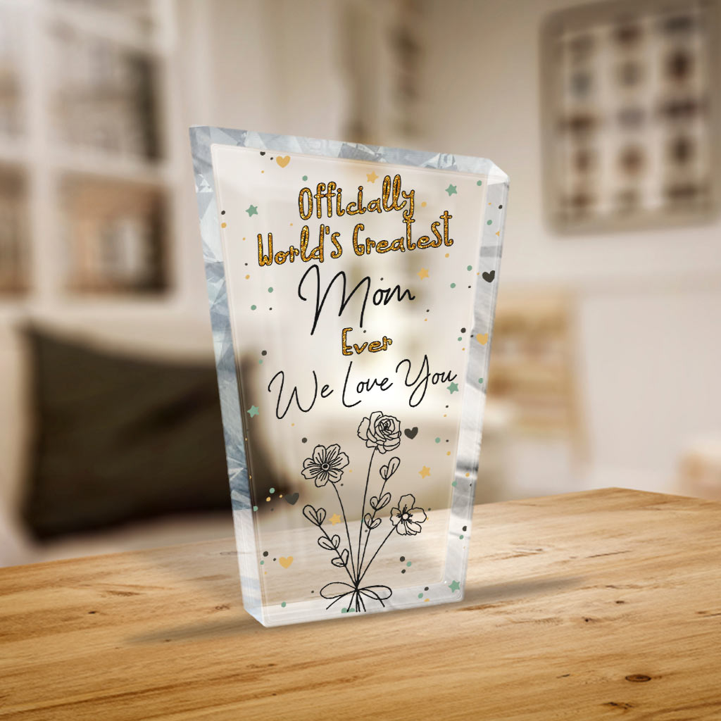 Offiziell die beste Mama der Welt – Geschenk für Mama, Oma, Ehefrau, Papa, Opa, Ehemann – Personalisierte Acrylplakette in individueller Form