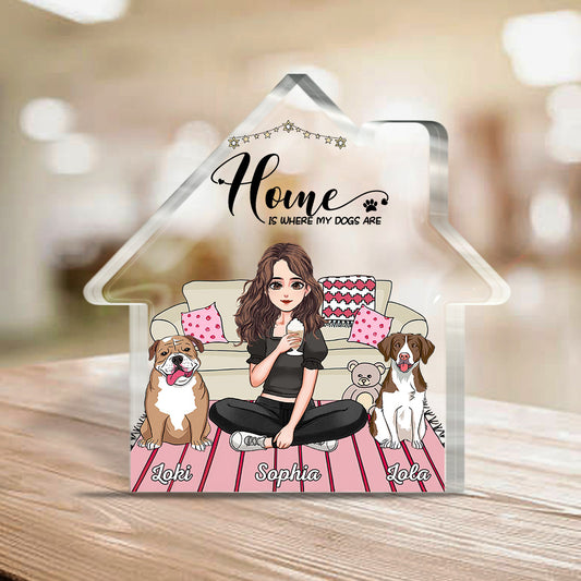 Zuhause ist, wo meine Hunde sind – Personalisierte Acrylplakette in Hundeform zum Muttertag