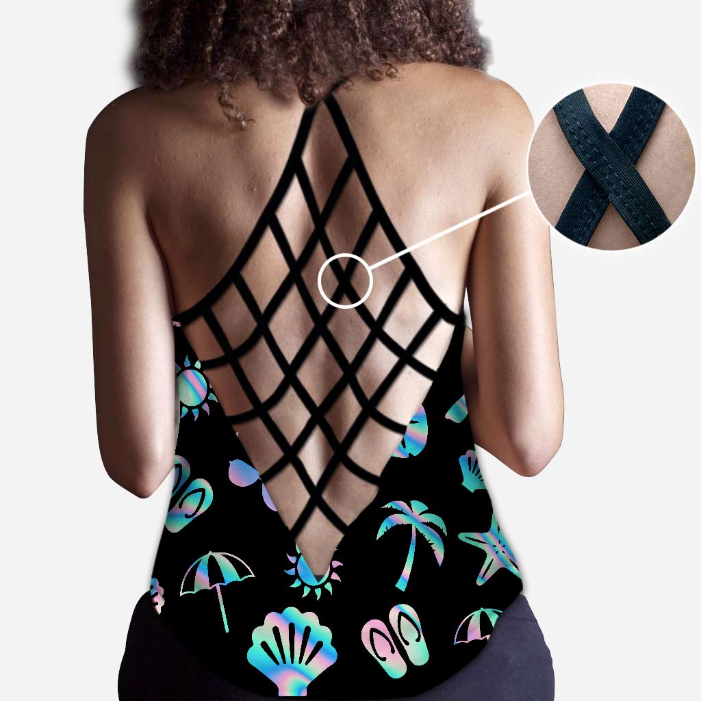 Einfach ein Mädchen, das Strände liebt – personalisiertes Tanktop für Meeresliebhaber mit Kreuz