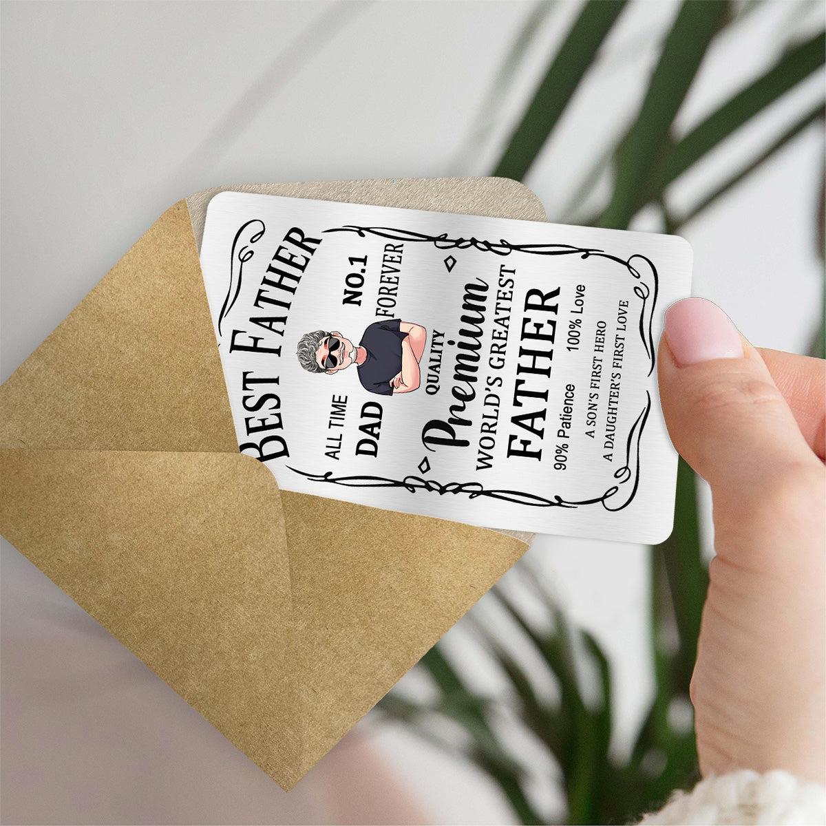 Best Father Premium - Gift for dad, grandpa - Personalized Wallet Insert Card
