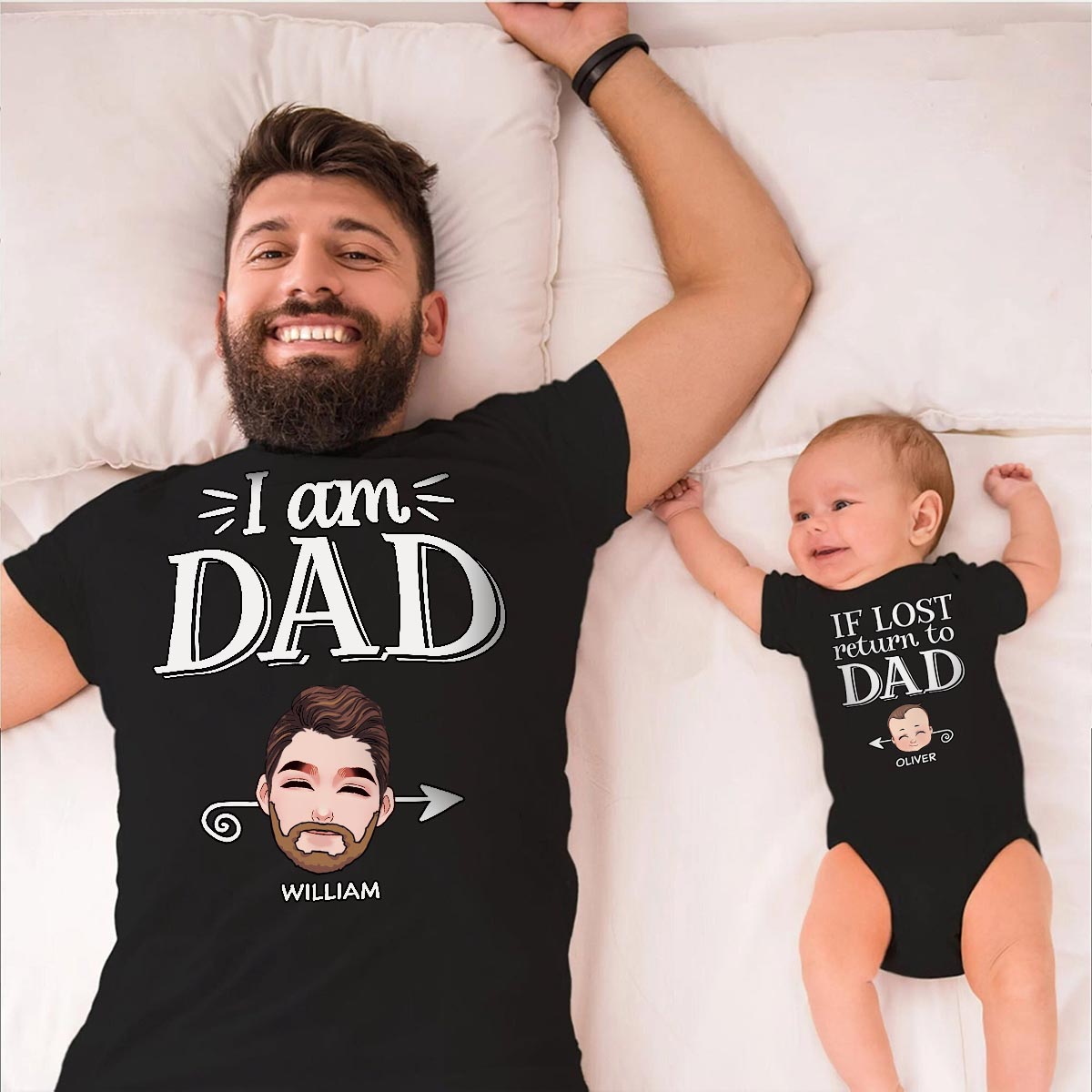 Falls verloren, zurück zu Papa – personalisiertes Vater-T-Shirt und Babybody
