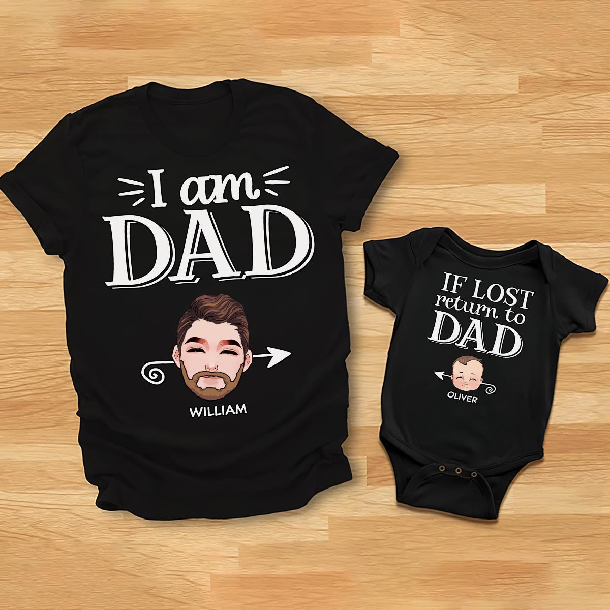 Falls verloren, zurück zu Papa – personalisiertes Vater-T-Shirt und Babybody