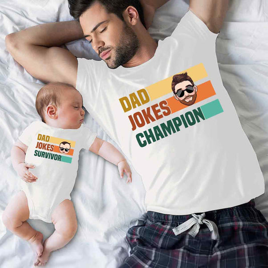 Papa-Witze-Champion-Überlebender – Personalisiertes Vater-T-Shirt und Baby-Body
