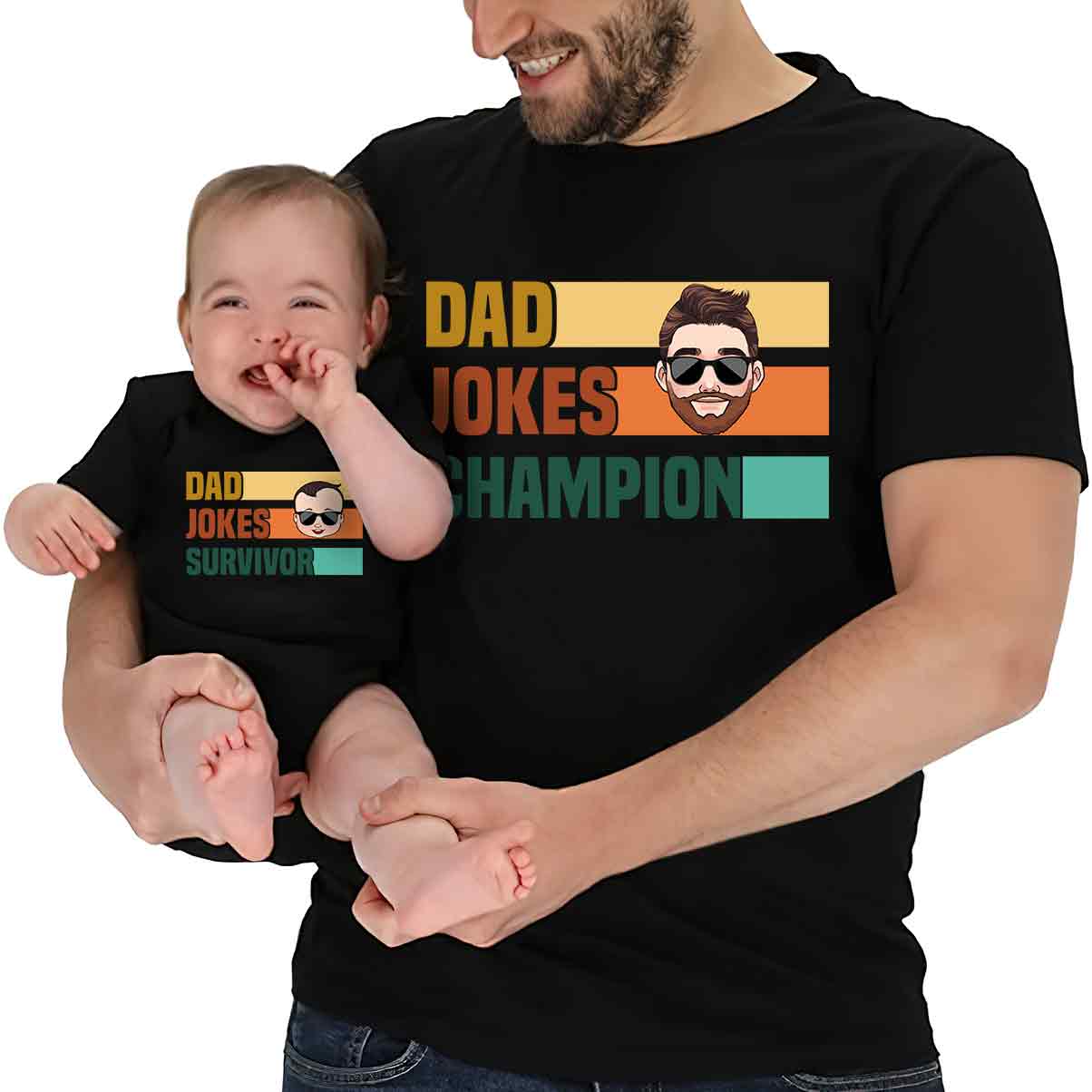 Dad Jokes Champion Survivor - Personalized Father T-shirt And Baby Onesie