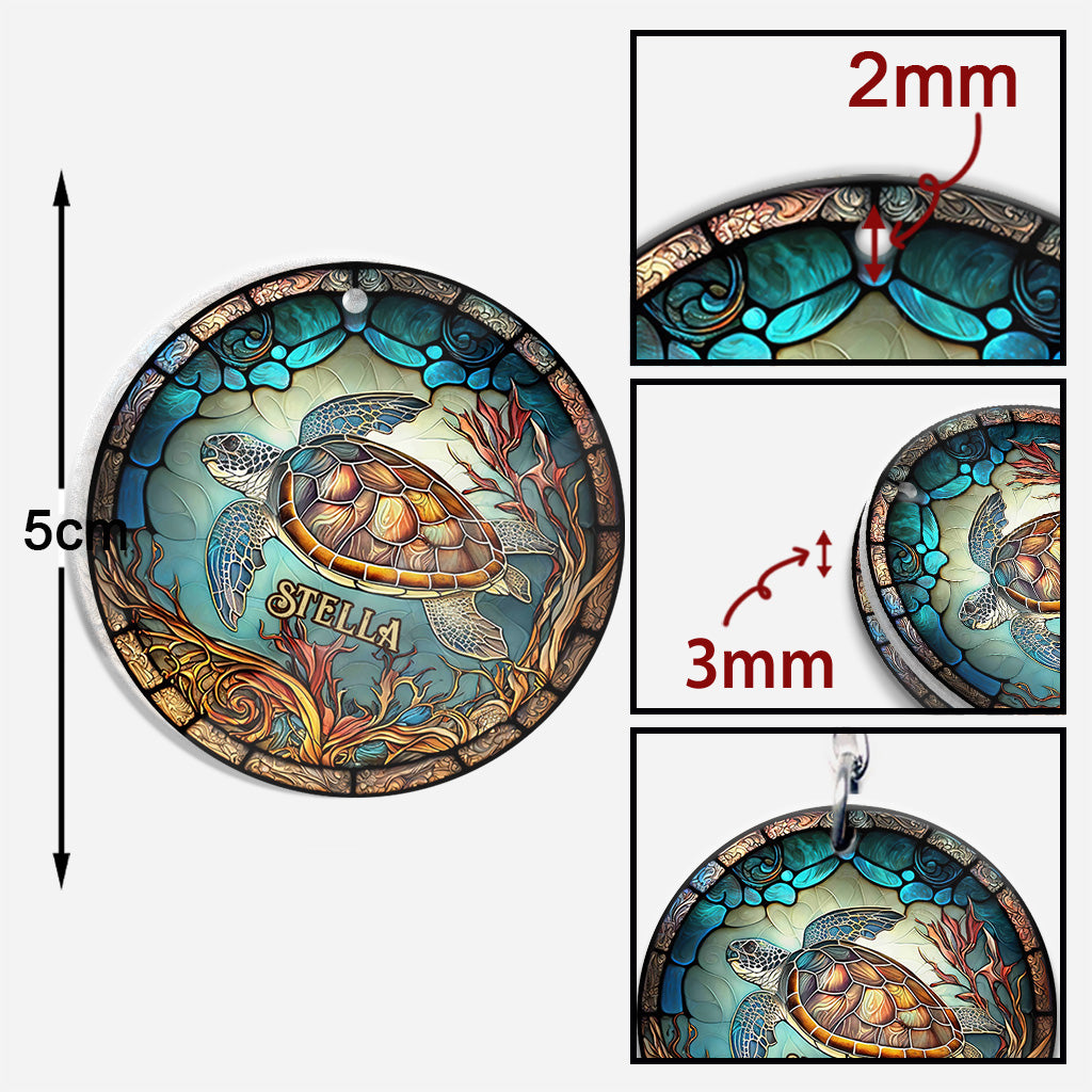 Schildkröte aus Buntglas – Personalisierter Schildkröten-Schlüsselanhänger (beidseitig bedruckt)