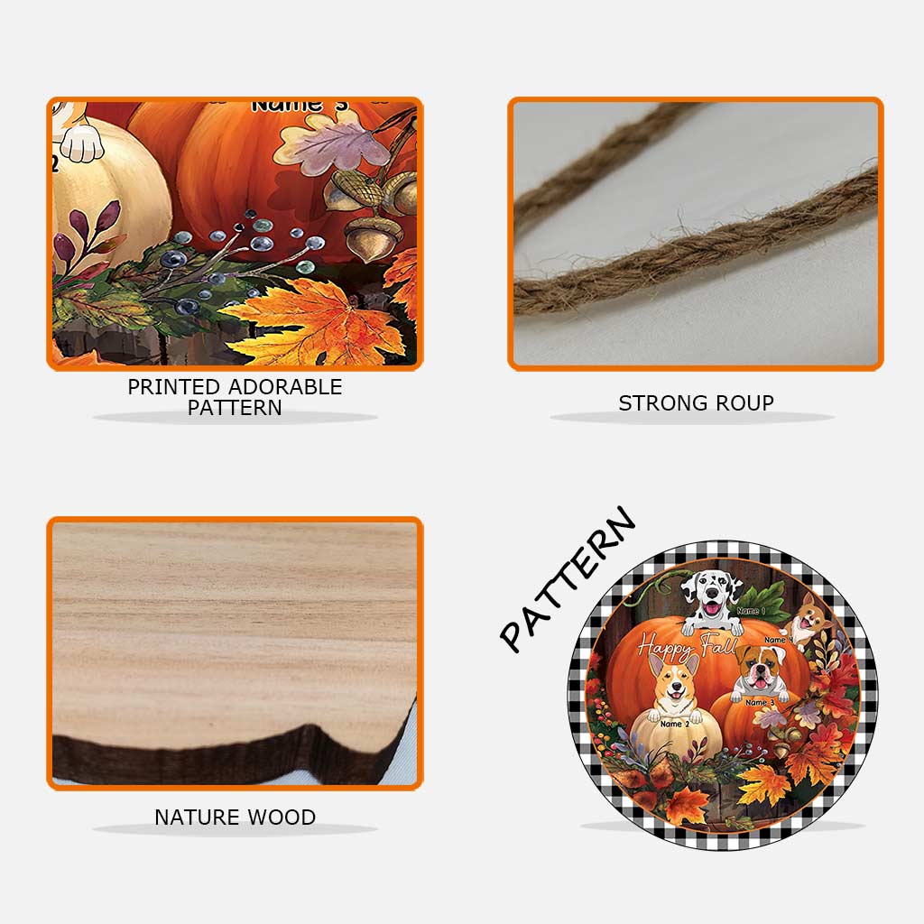 Fröhlichen Herbst – Personalisiertes rundes Holzschild mit Herbsthund