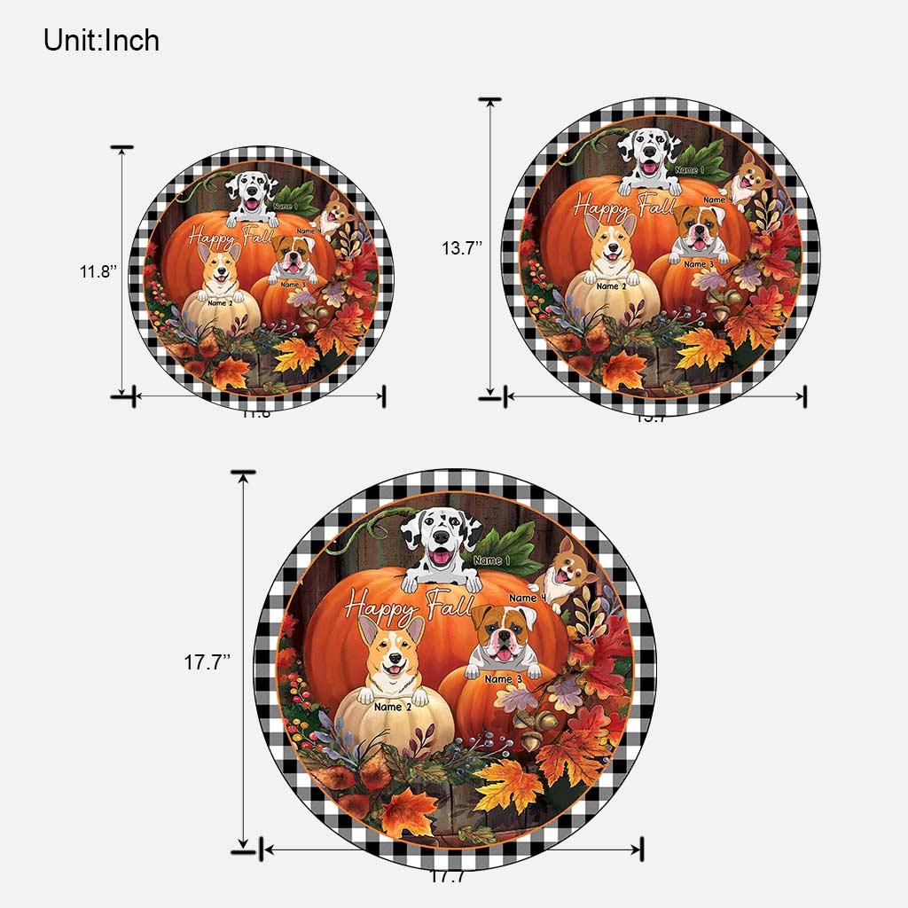 Fröhlichen Herbst – Personalisiertes rundes Holzschild mit Herbsthund