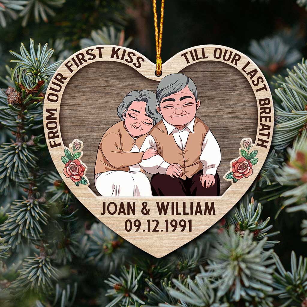 From Our First Kiss - Personalized Christmas Couple Ornament (Printed On Both Sides)