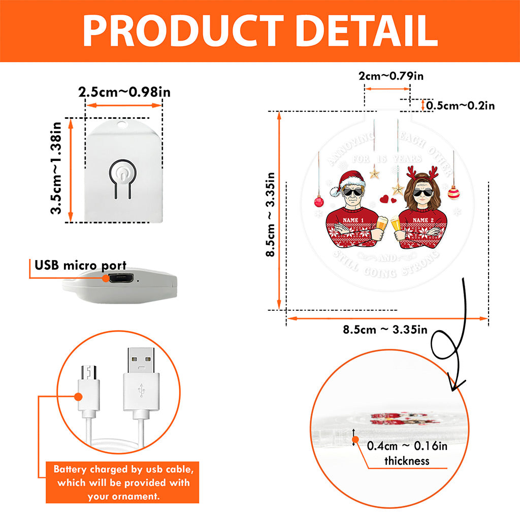Sich gegenseitig nerven – Personalisierter runder LED-Acryl-Weihnachtsanhänger für Paare