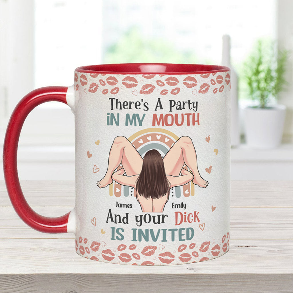 There Is A Party In My Mouth - Personalized Couple Accent Mug