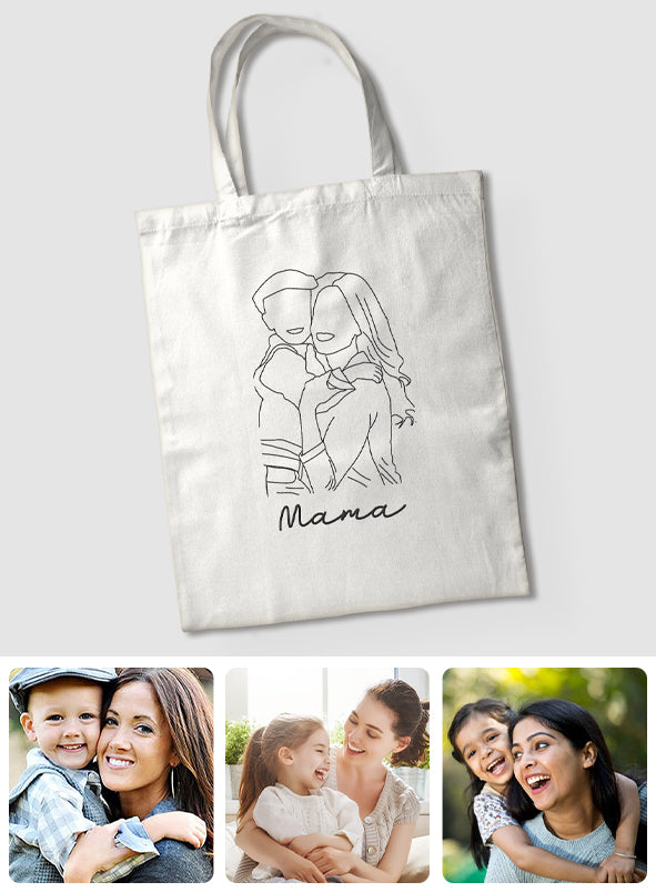 Individuelle Foto-Linienzeichnung – Personalisierte bestickte Tragetasche für Mütter