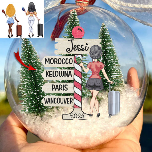 Reiselust – Personalisierter Reise-Schneekugel-Ornament