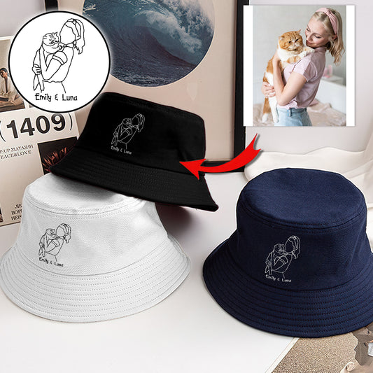 Custom Photo - Personalized Cat Embroidered Bucket Hat