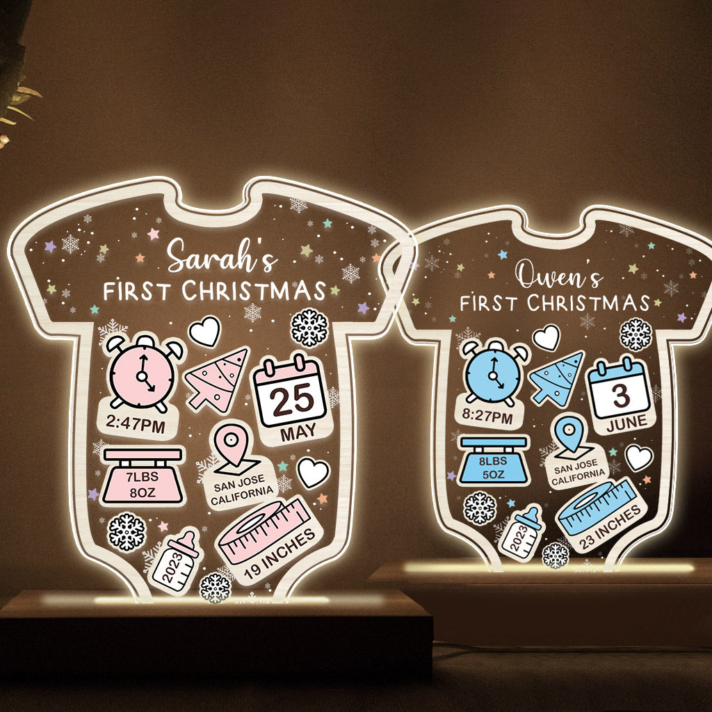 Babts Geburtsdaten Erstes Weihnachten – Geschenk für Neugeborene, Sohn, Tochter, Enkelin, Enkel – Personalisierte, geformte Plakettenleuchte