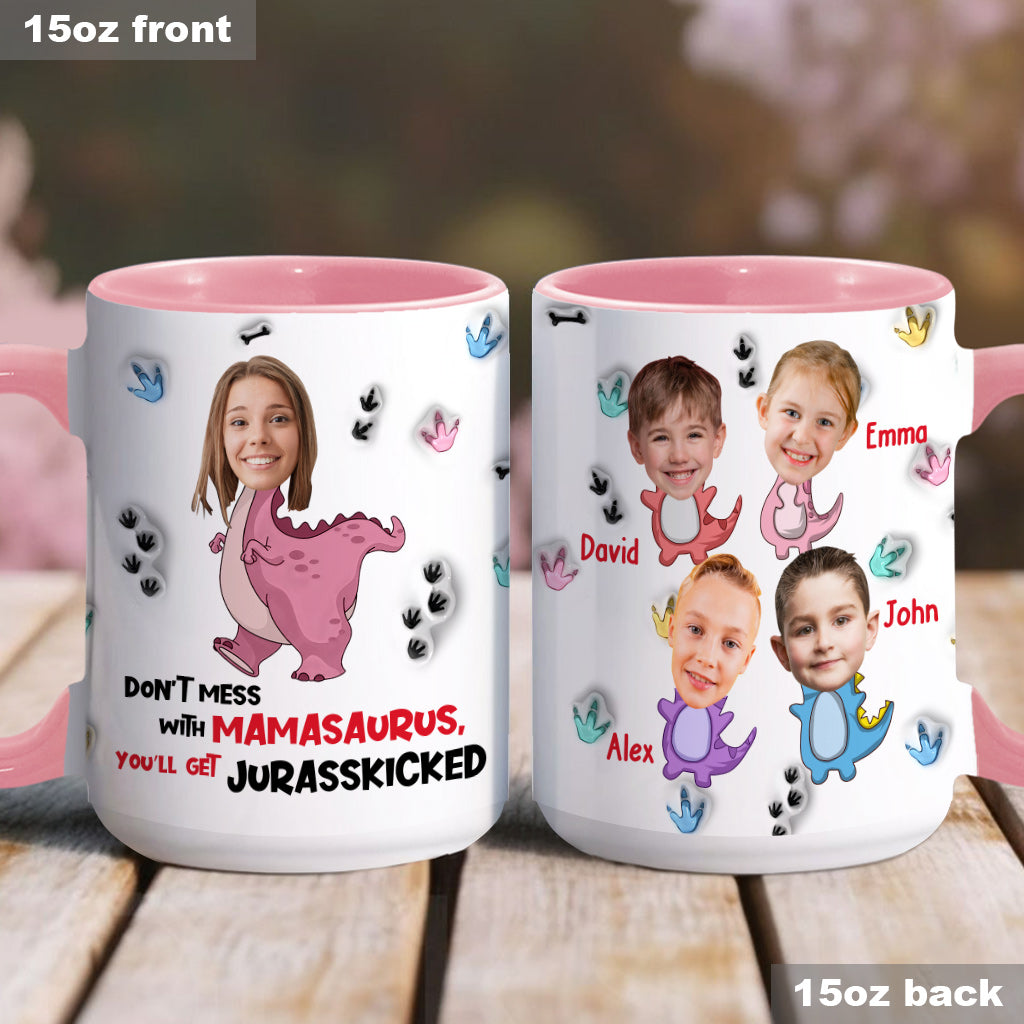 Leg dich nicht mit Mamasaurus an – personalisierte Tasse mit Muttermotiv