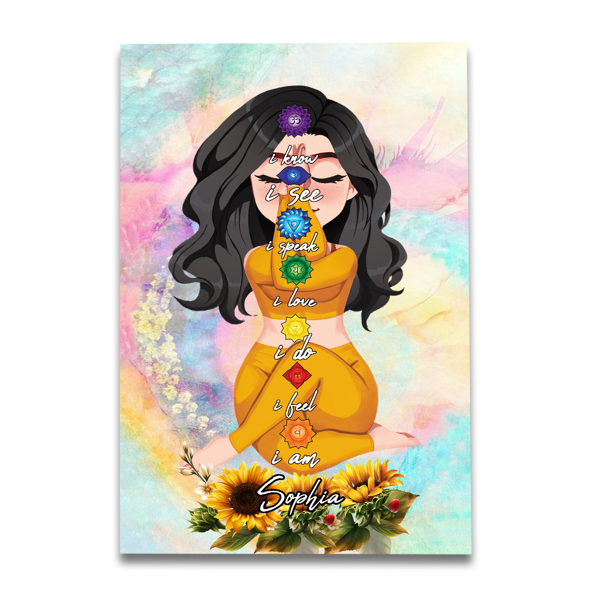 Ich weiß, ich sehe, ich spreche, ich liebe, ich tue, ich fühle, ich bin – Personalisierte Yoga-Leinwand und Poster