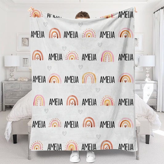 Personalisierte Retro-Regenbogen-Decke mit individuellem Namen für die Enkelin