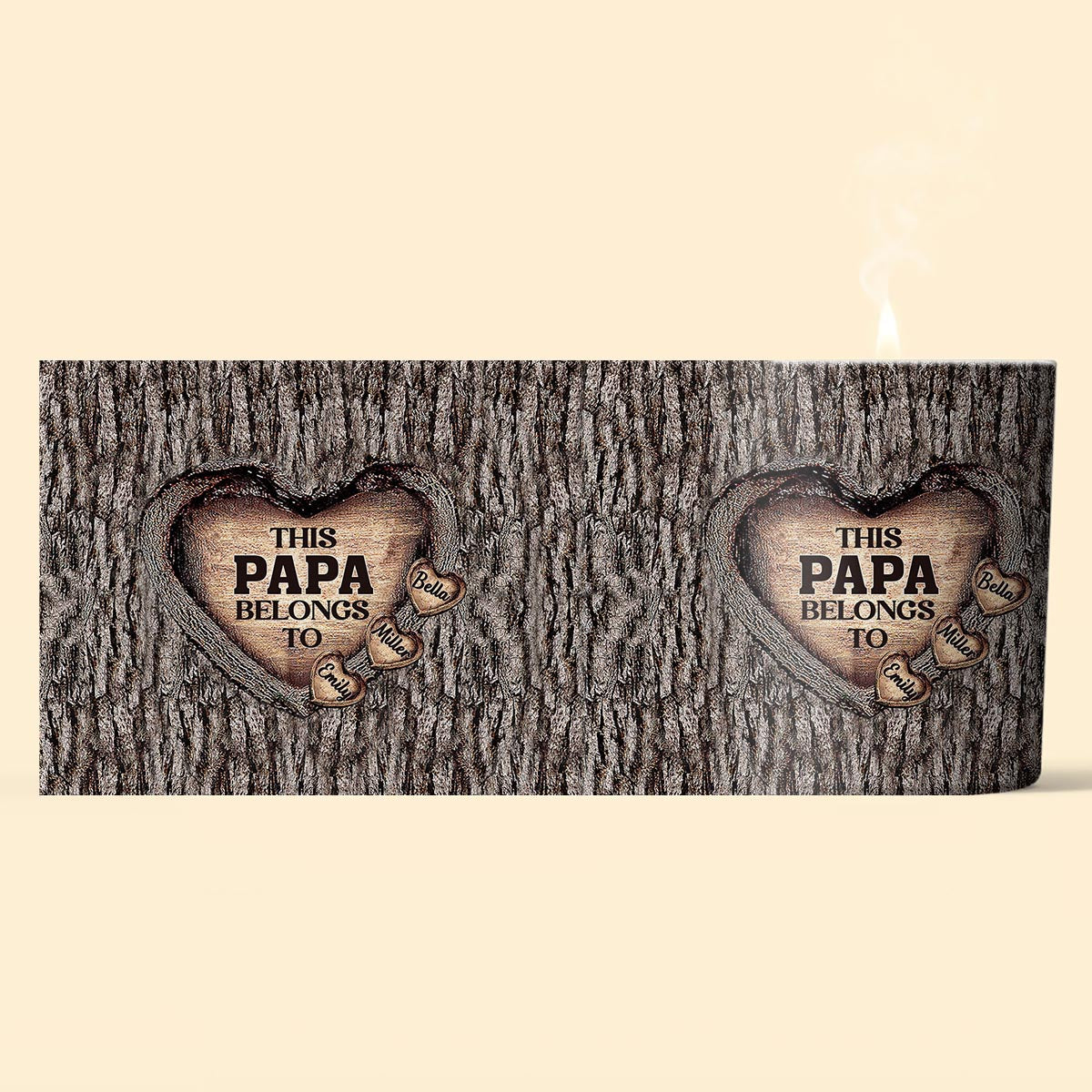 Papas Herz – Geschenk für Papa, Oma, Opa, Mama, Onkel, Tante, Bruder, Schwester – Personalisierte Kerze mit Holzdeckel