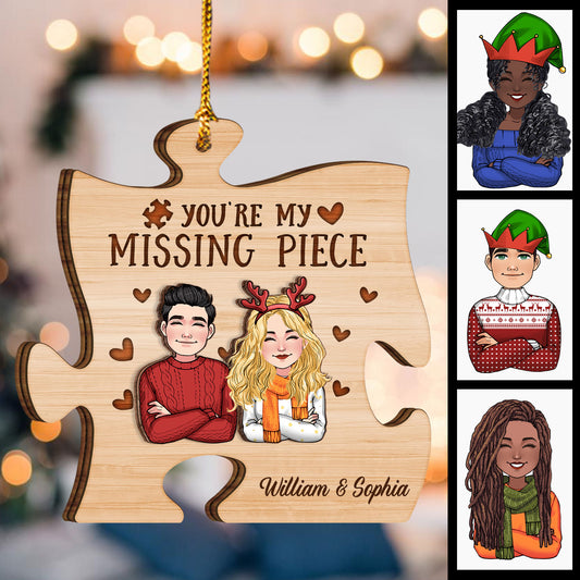 Du bist mein fehlendes Puzzleteil – Geschenk für Ehefrau, Ehemann, Freundin, Freund – Personalisierter zweilagiger Schmuckanhänger
