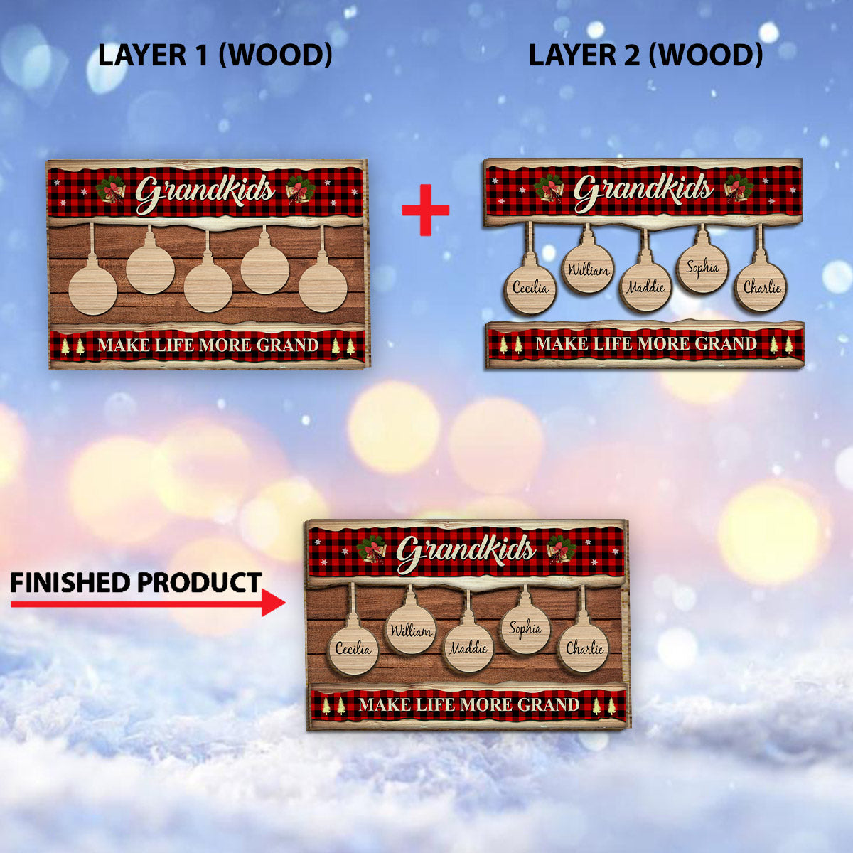 Enkelkinder machen das Leben schöner – Personalisiertes 2-lagiges Holzschild „Oma“ / Holzplakette