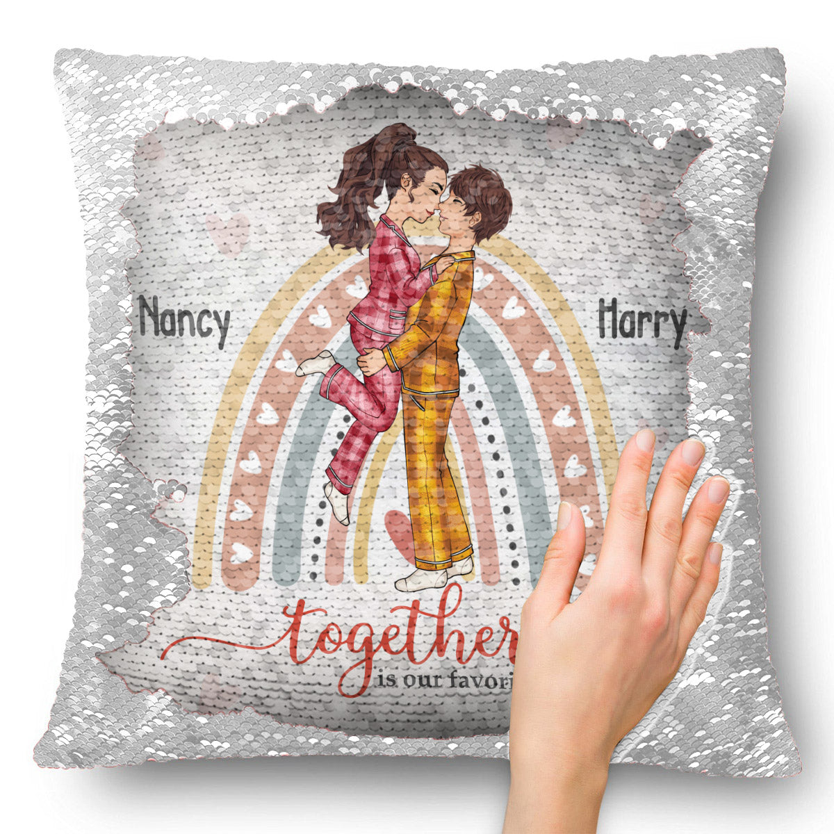 Gemeinsam ist es am schönsten – Geschenk für Ehemann, Ehefrau, Freundin, Freund – Personalisierter Pailletten-Kissenbezug 