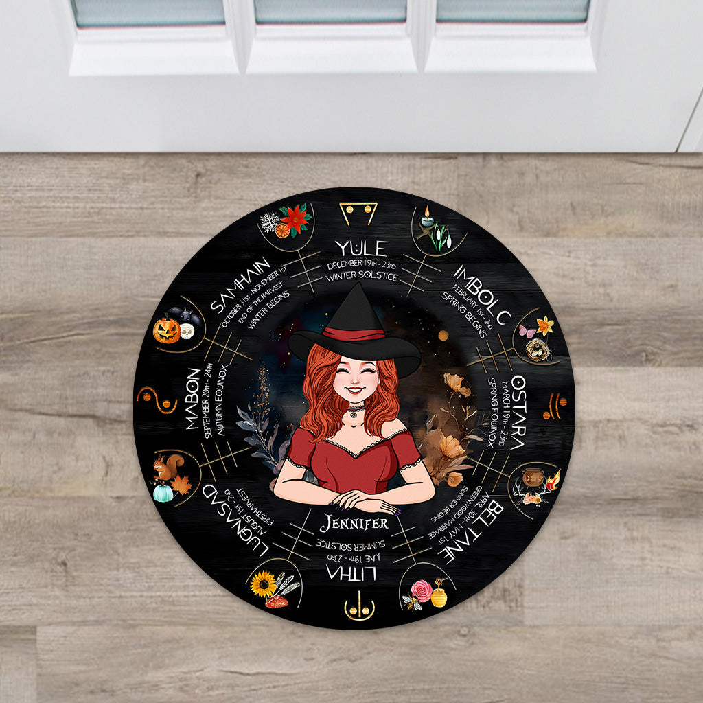 Wheel Of The Year - Personalized Witch Shaped Doormat