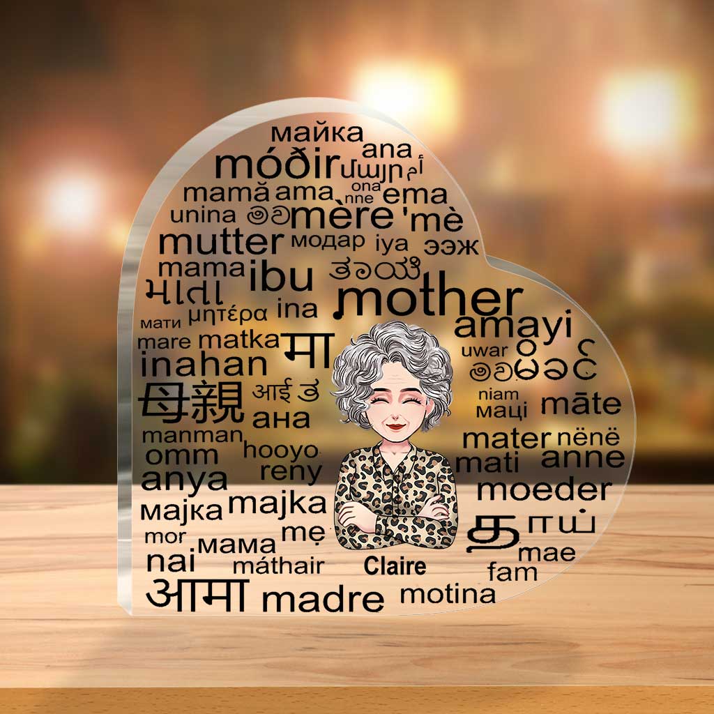 Mutter – Internationale Sprache – Personalisierte Muttertags-Acrylplakette in individueller Form