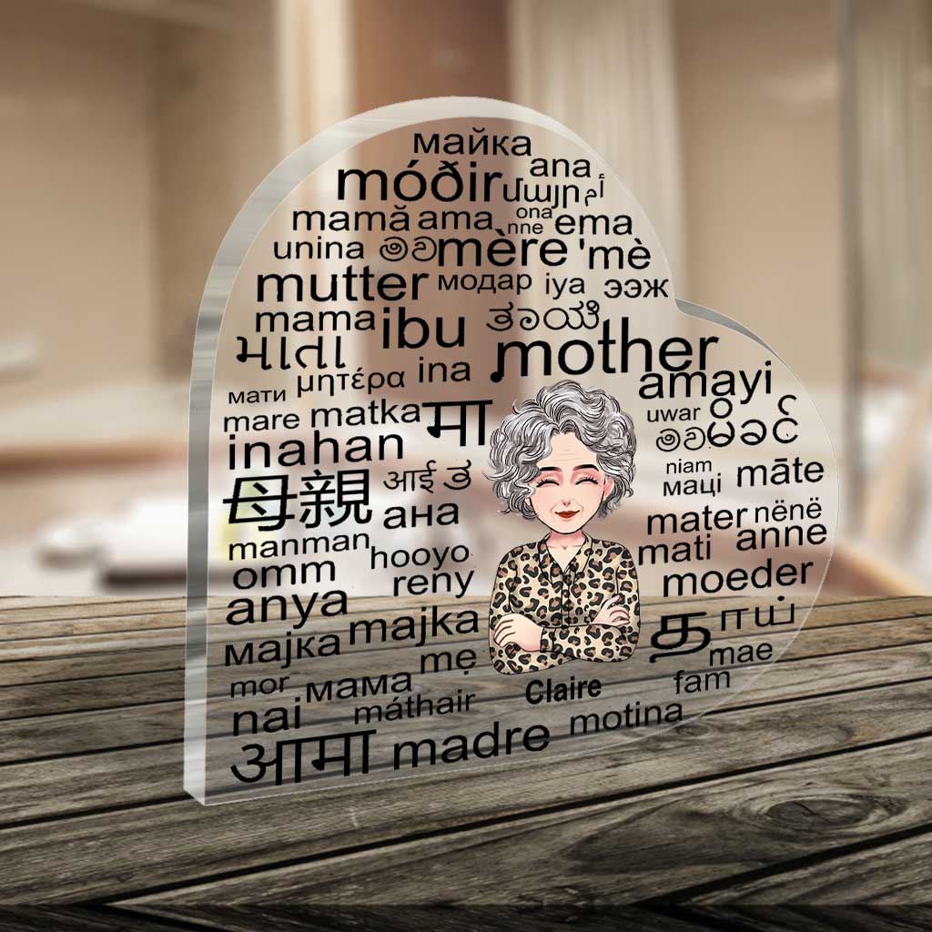 Mutter – Internationale Sprache – Personalisierte Muttertags-Acrylplakette in individueller Form