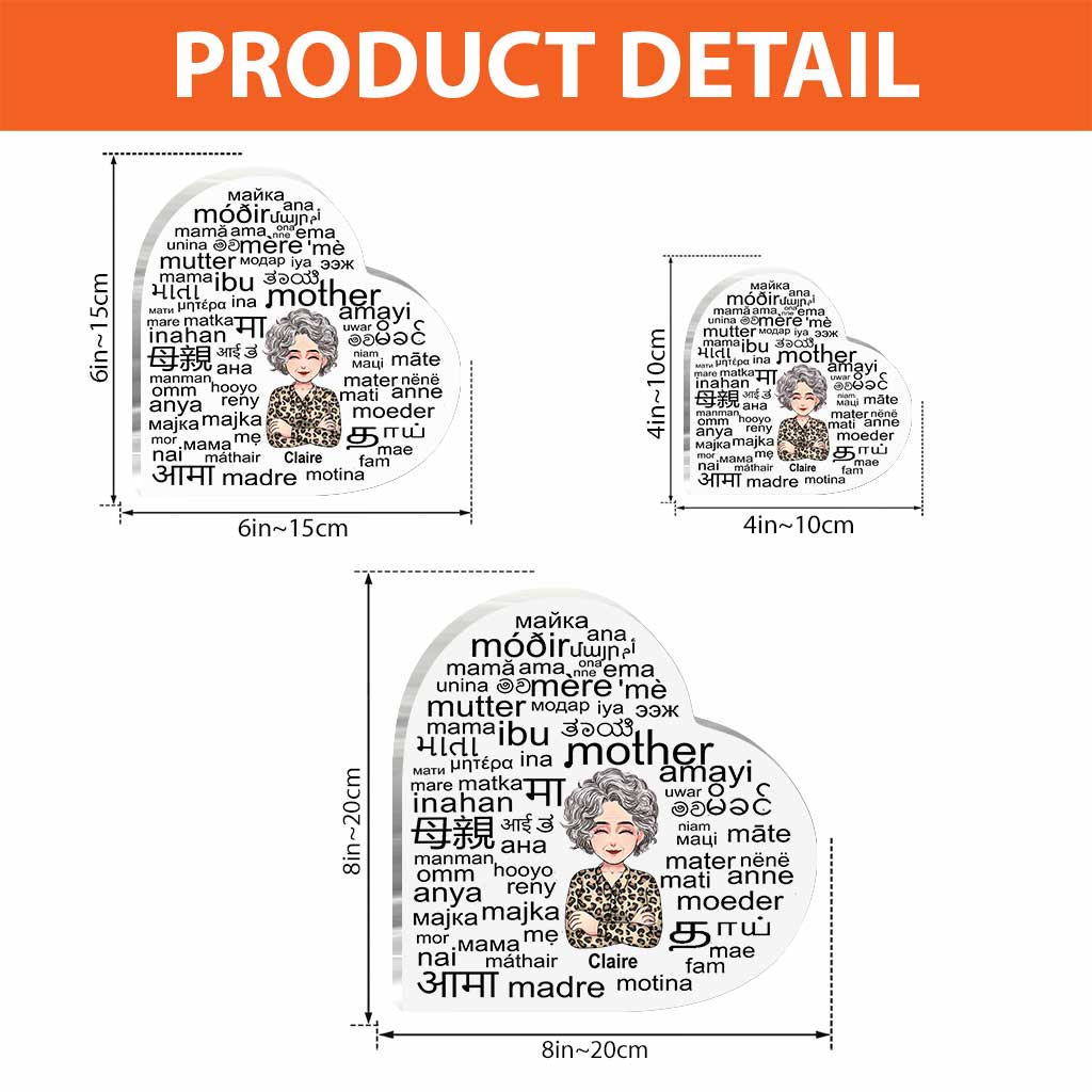 Mutter – Internationale Sprache – Personalisierte Muttertags-Acrylplakette in individueller Form