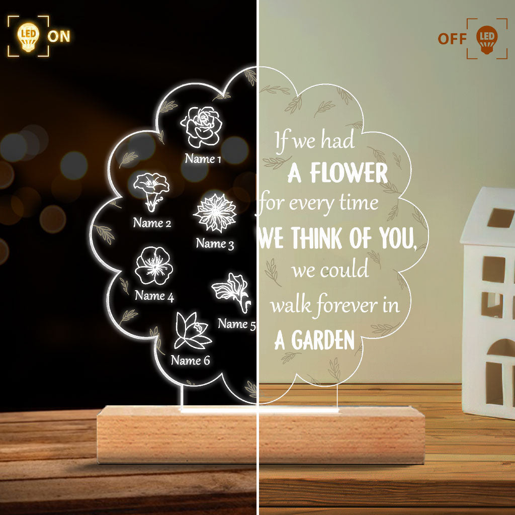 Wenn wir für jedes Mal, wenn wir an dich denken, eine Blume hätten – Geschenk für Mama, Oma, Tante – Personalisierte, geformte Leuchtplatte