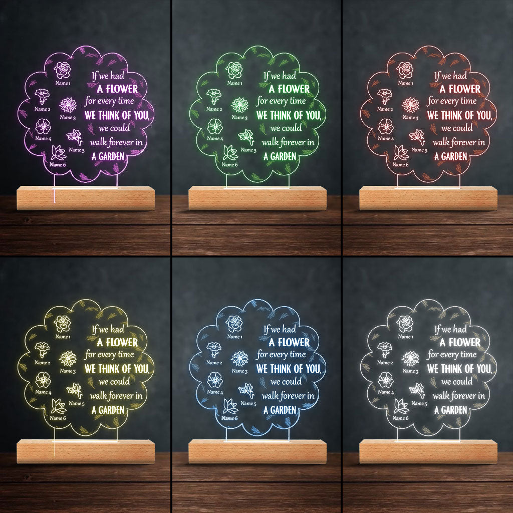 Wenn wir für jedes Mal, wenn wir an dich denken, eine Blume hätten – Geschenk für Mama, Oma, Tante – Personalisierte, geformte Leuchtplatte