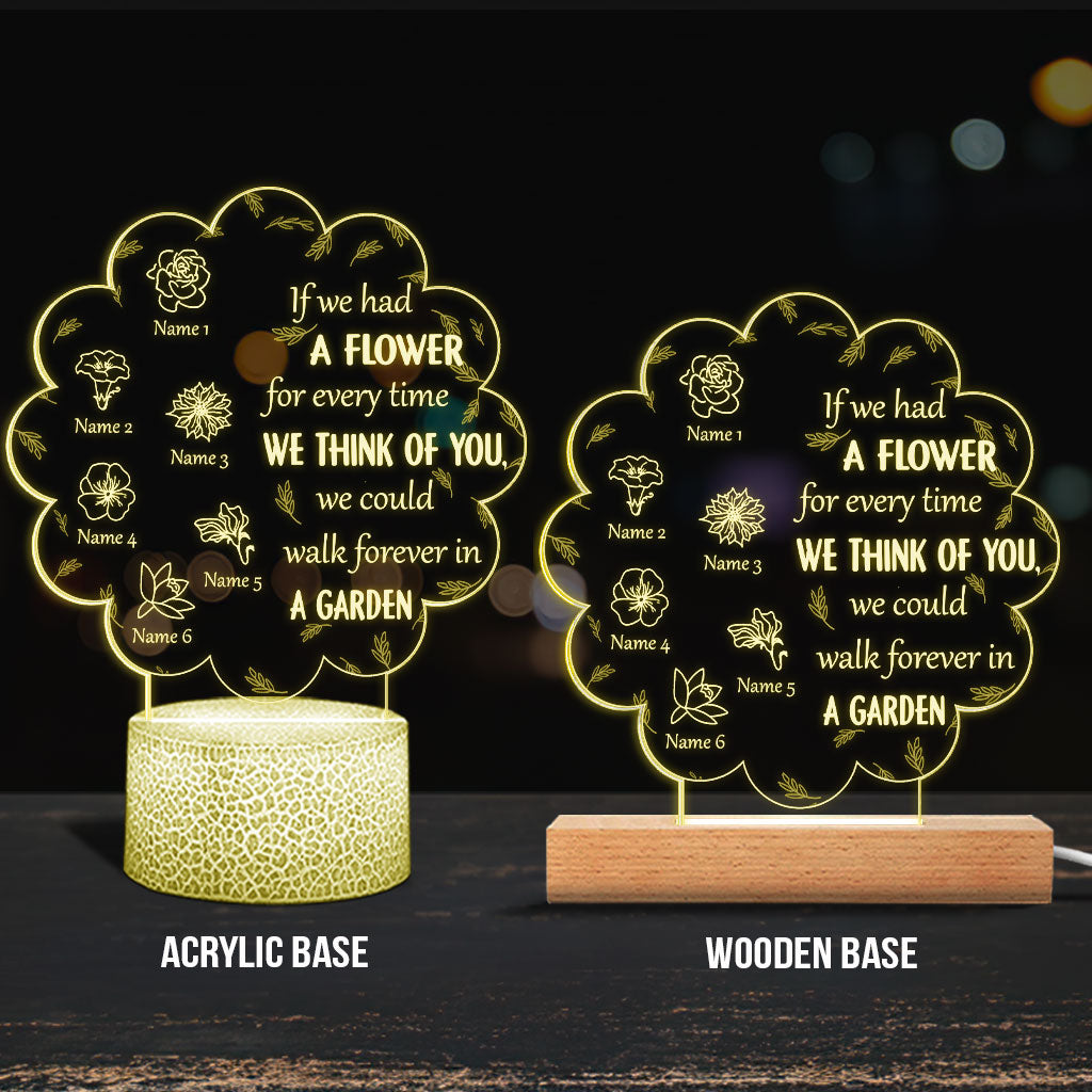 Wenn wir für jedes Mal, wenn wir an dich denken, eine Blume hätten – Geschenk für Mama, Oma, Tante – Personalisierte, geformte Leuchtplatte