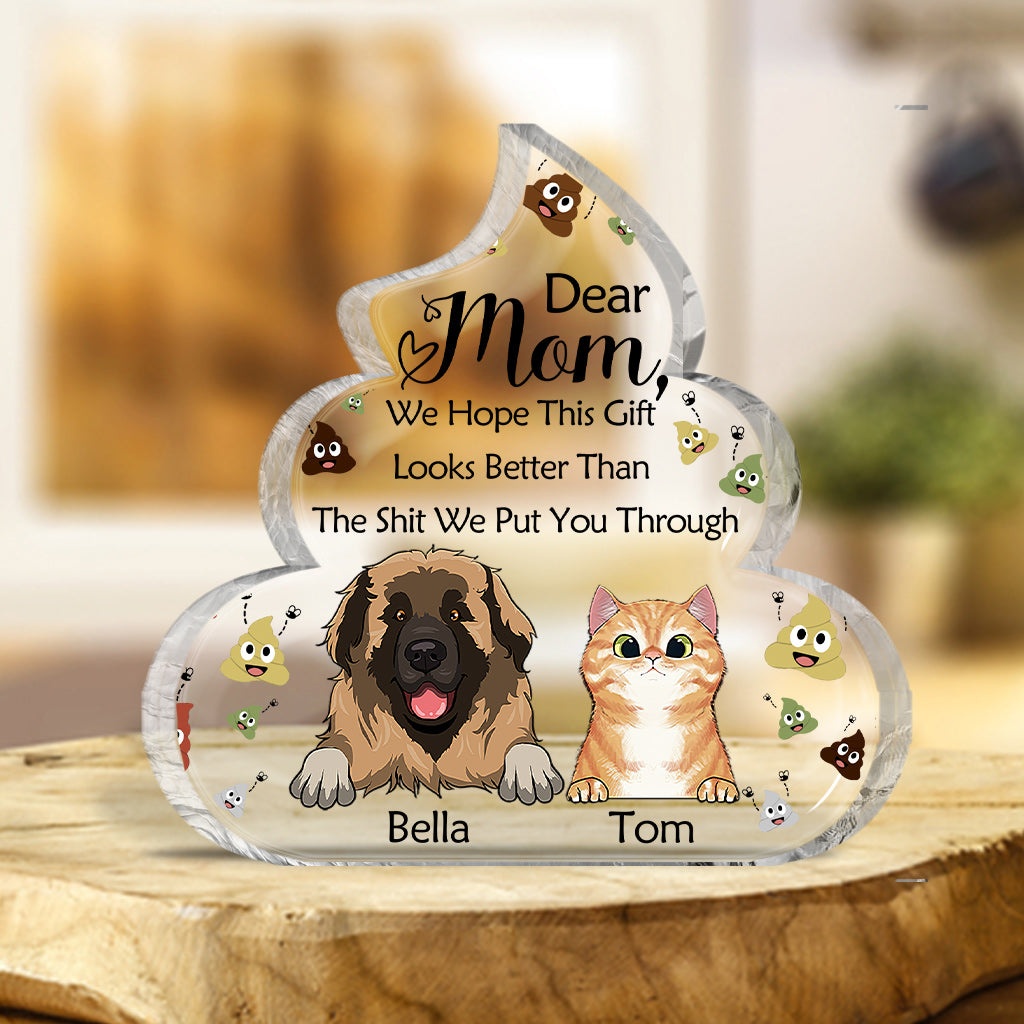 Lustiges Geschenk für Katzenmama und Katzenpapa – personalisierte Acrylplakette in Hundeform zum Muttertag