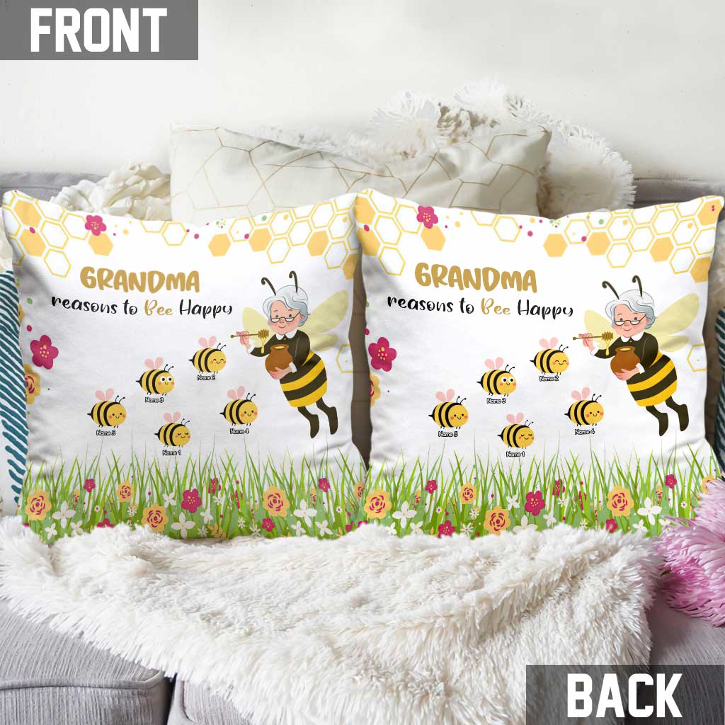 Grandma Reasons To Bee Happy - Personalized Mother's Day Throw Pillow