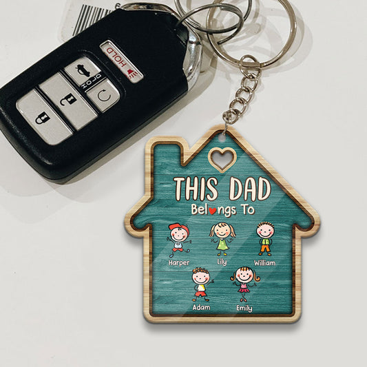 This Dad Belongs To - Personalized Father Keychain (Printed On Both Sides)