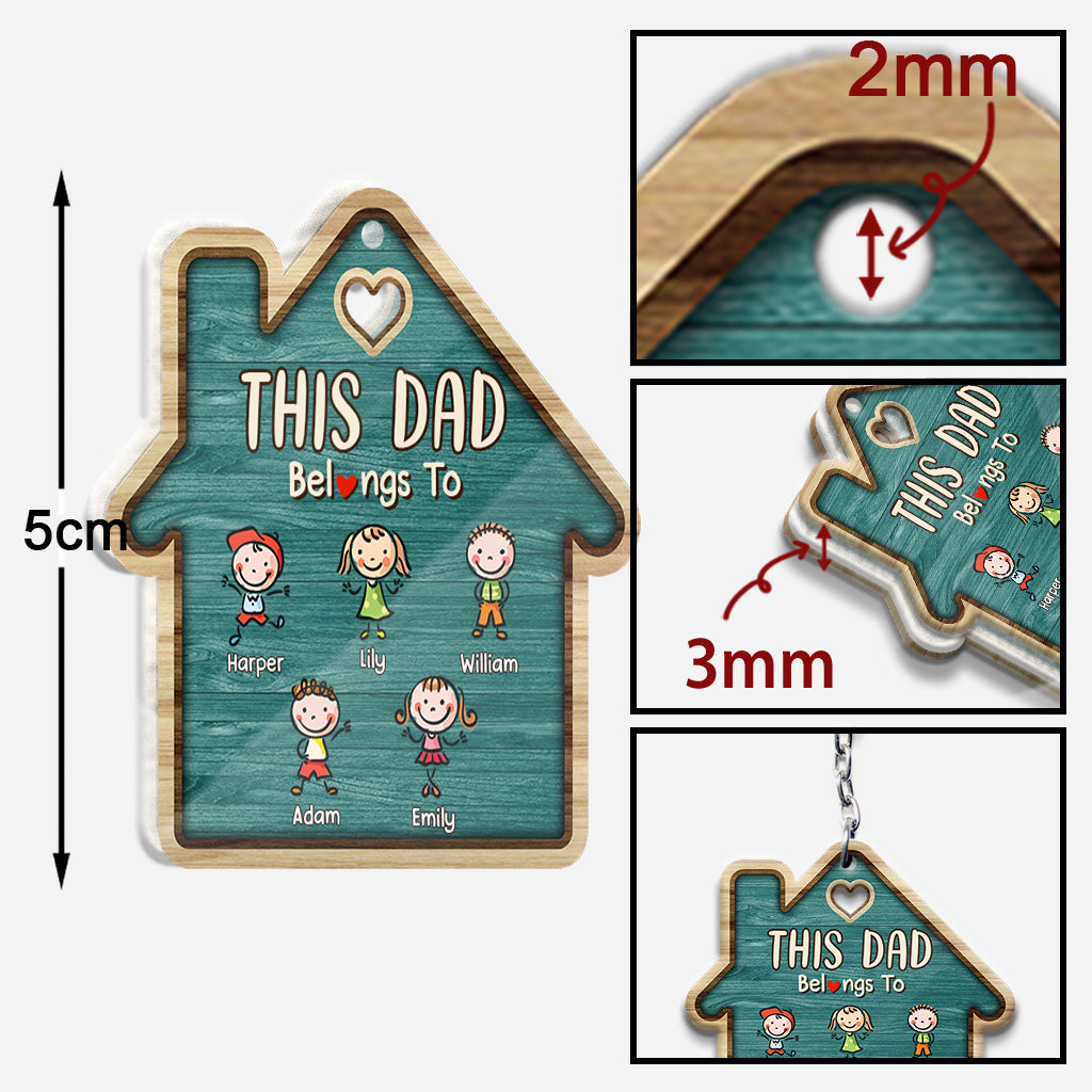 This Dad Belongs To - Personalized Father Keychain (Printed On Both Sides)