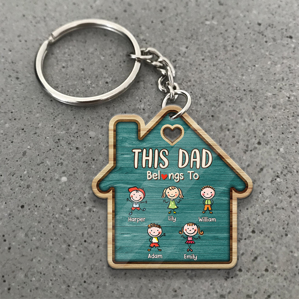 This Dad Belongs To - Personalized Father Keychain (Printed On Both Sides)