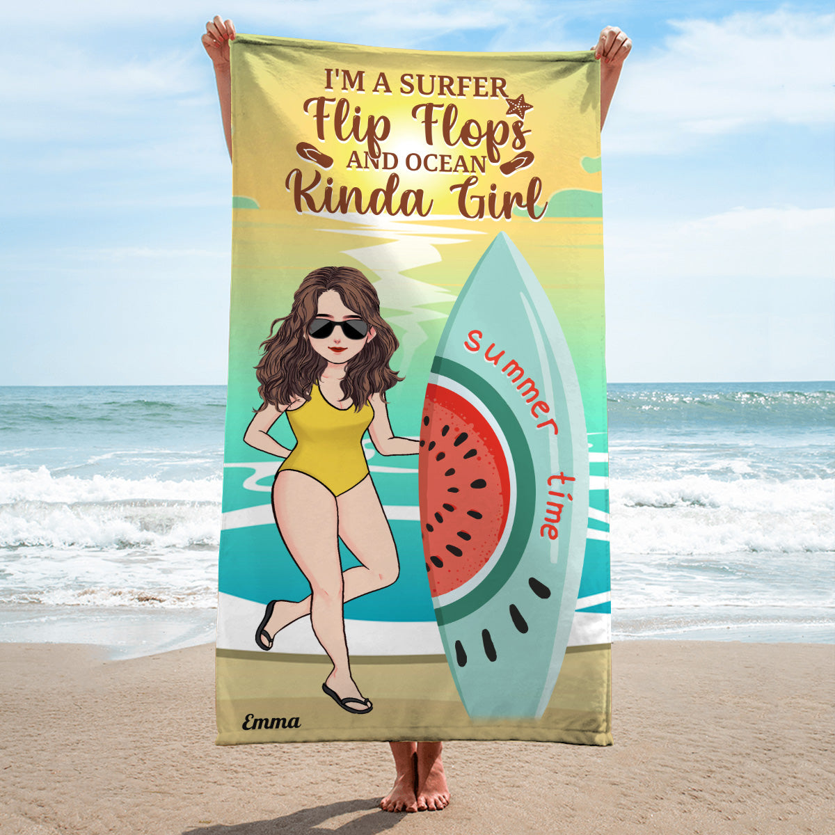 Kinda Girl – Personalisiertes Surfer-Strandtuch