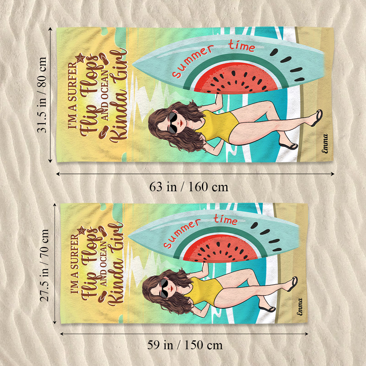 Kinda Girl – Personalisiertes Surfer-Strandtuch