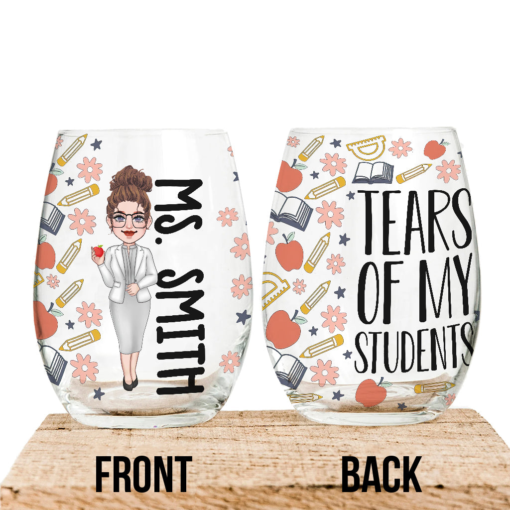 Tränen meiner Schüler – Personalisierte Lehrerin auf einem Weinglas