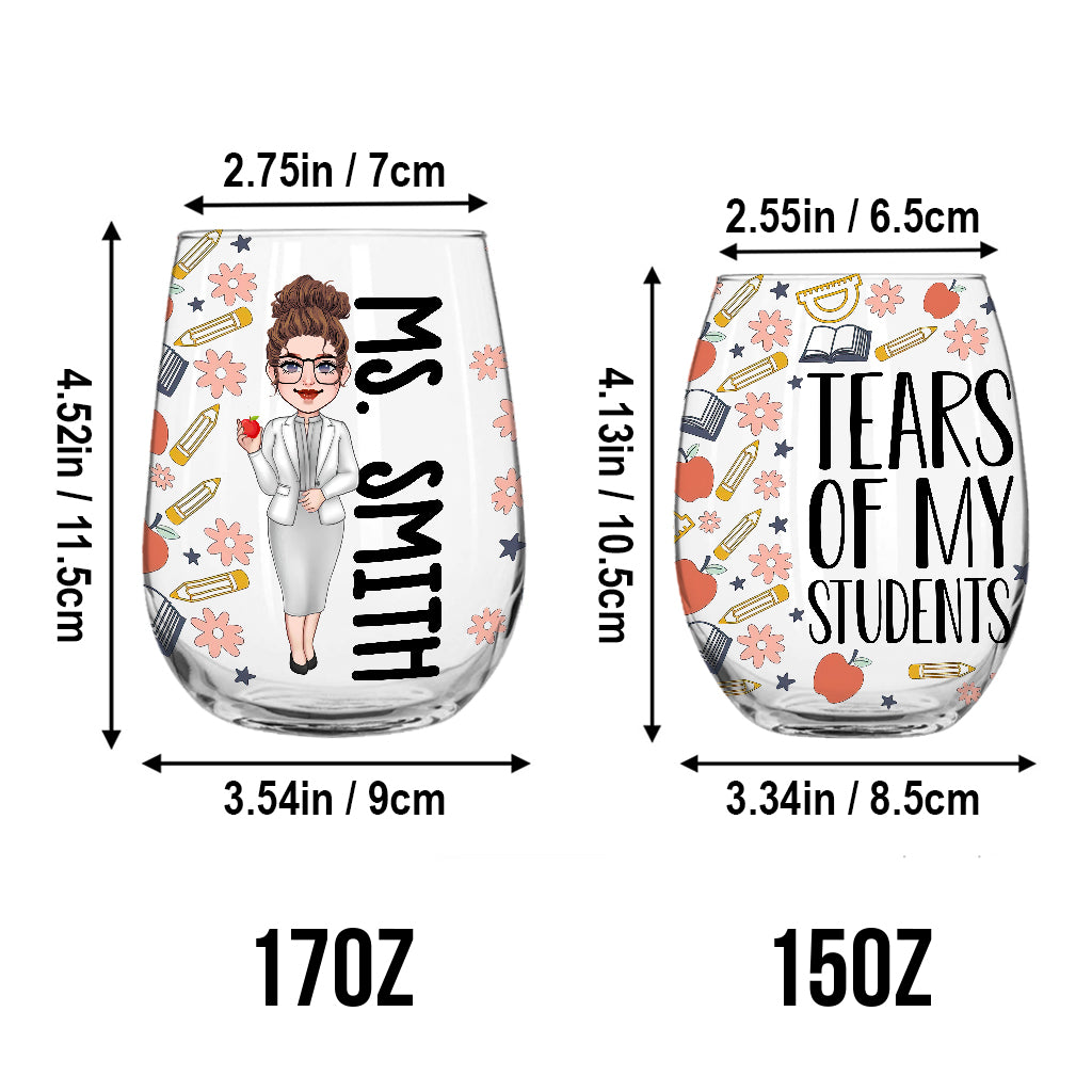 Tränen meiner Schüler – Personalisierte Lehrerin auf einem Weinglas