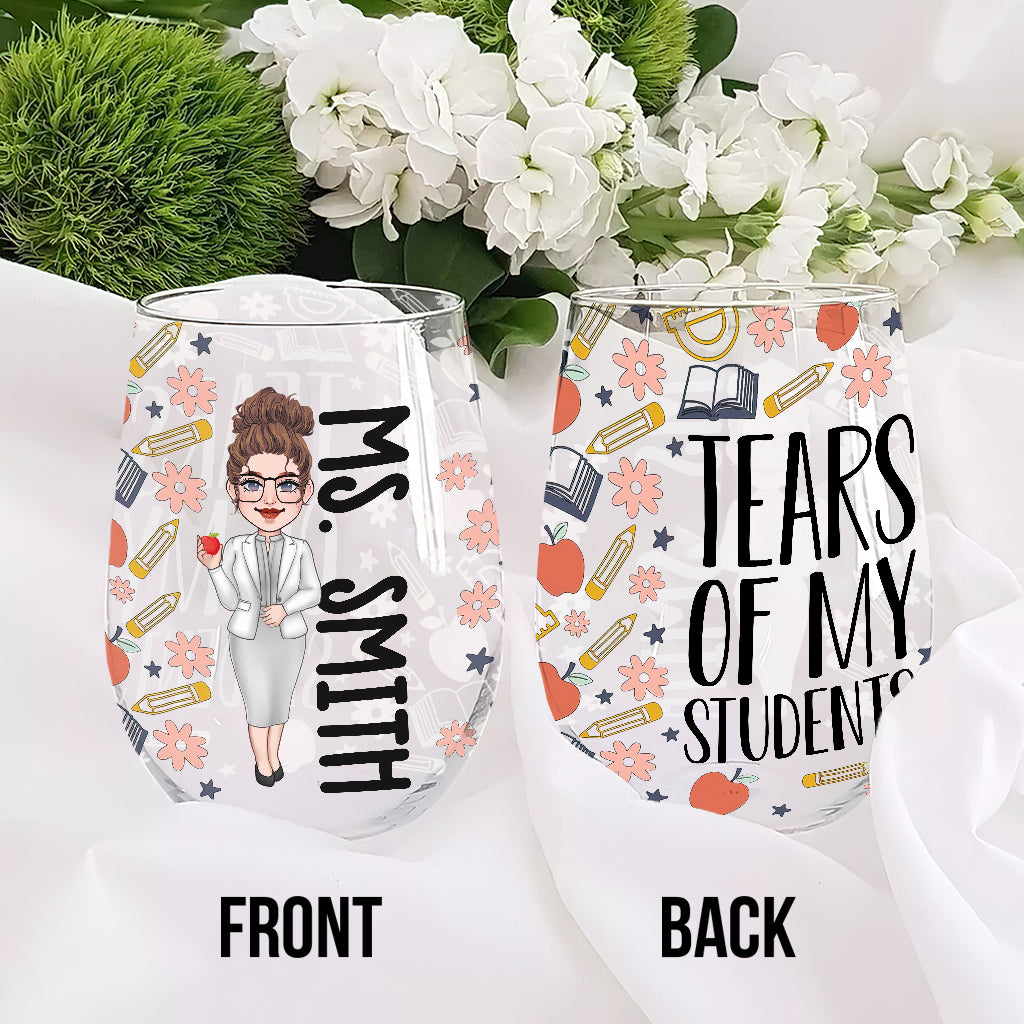 Tränen meiner Schüler – Personalisierte Lehrerin auf einem Weinglas