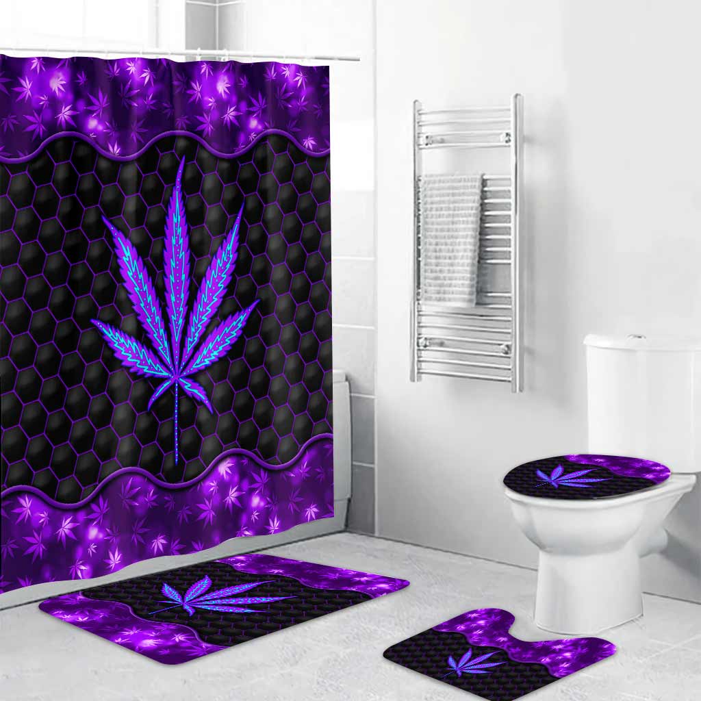 Magic Leaf – Personalisierter Badezimmervorhang und Badematten-Set mit Cannabis-Motiv