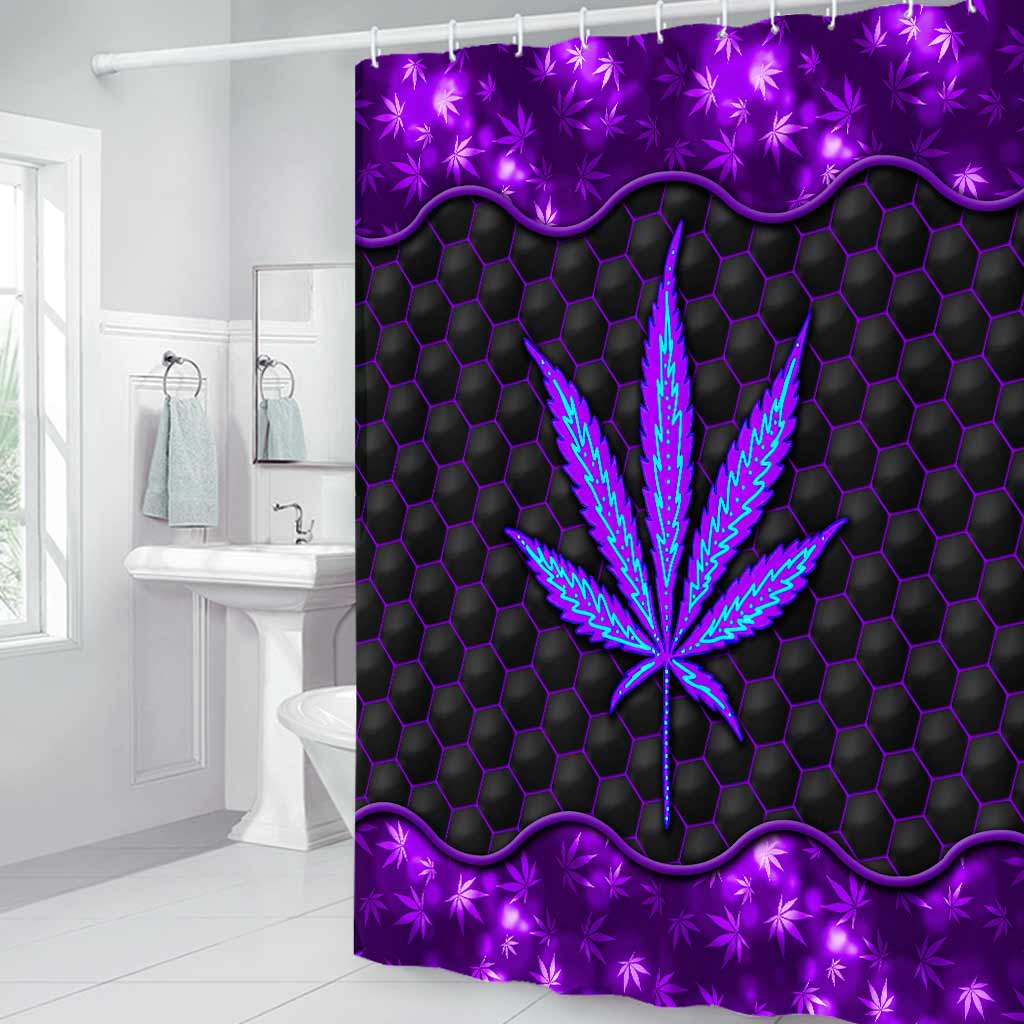 Magic Leaf – Personalisierter Badezimmervorhang und Badematten-Set mit Cannabis-Motiv