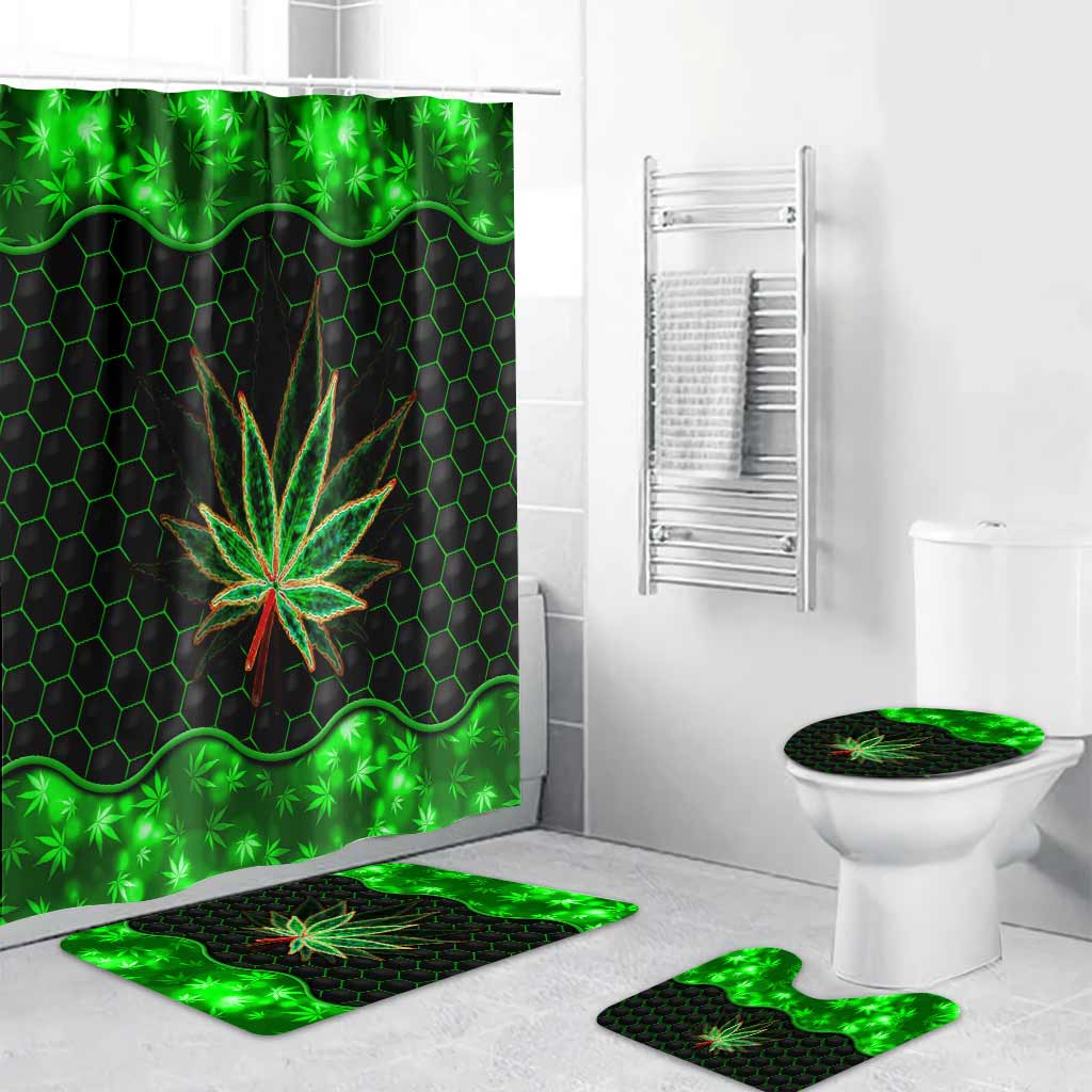 Magic Leaf – Personalisierter Badezimmervorhang und Badematten-Set mit Cannabis-Motiv