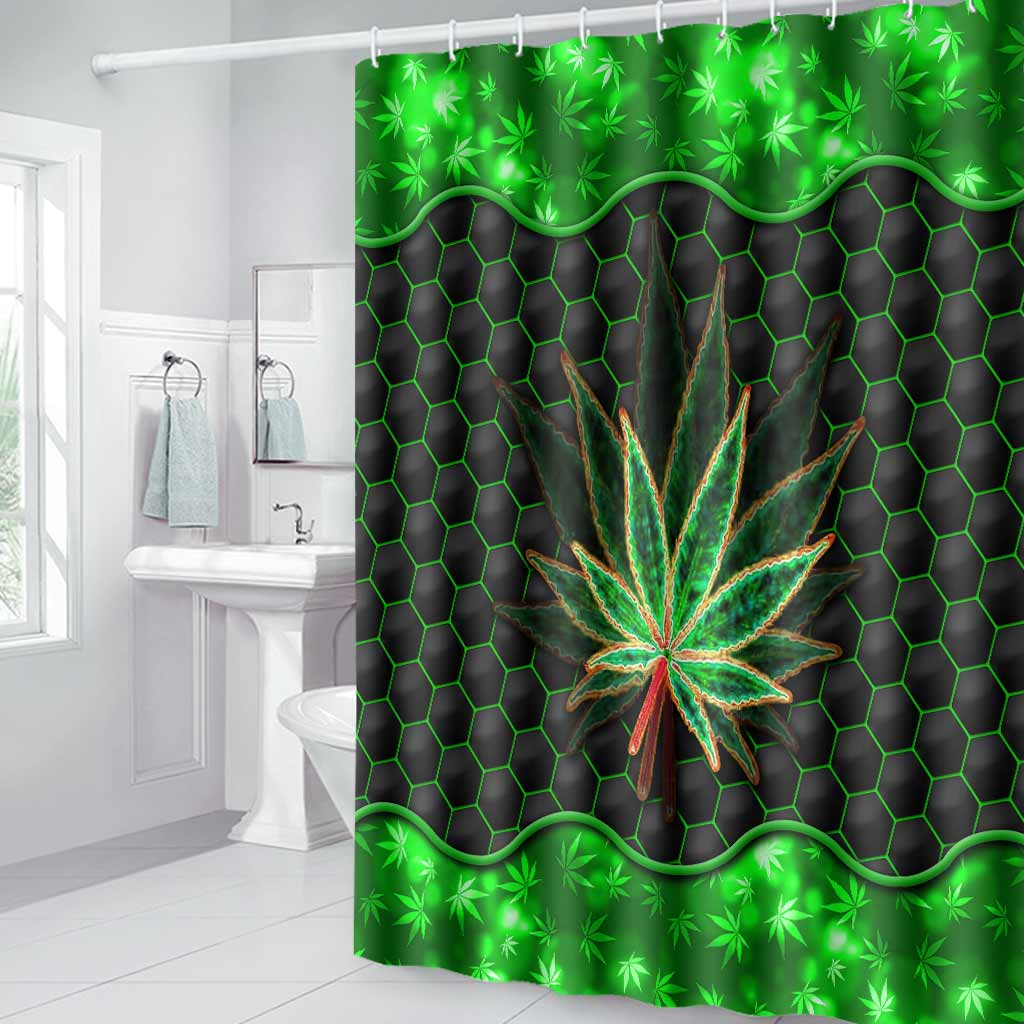 Magic Leaf – Personalisierter Badezimmervorhang und Badematten-Set mit Cannabis-Motiv